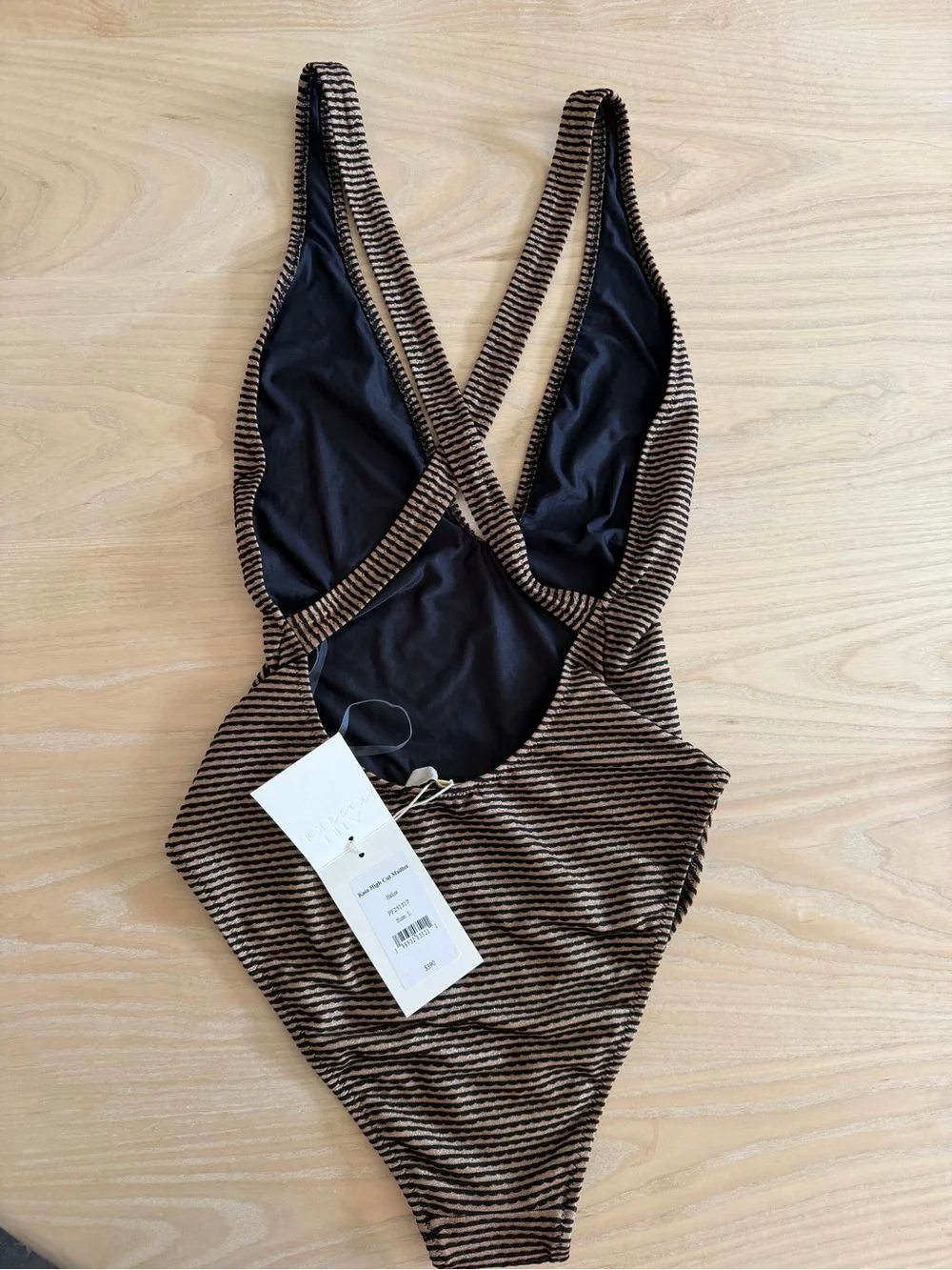 NWT Ulla Johnson Metallic Brown and Black Striped One-Piece Swimsuit LARGE